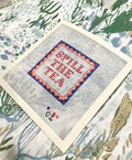 Needlepoint Canvas | Spill the Tea | (4x4 inch) 14 mesh | Hand-Painted | Coaster Size