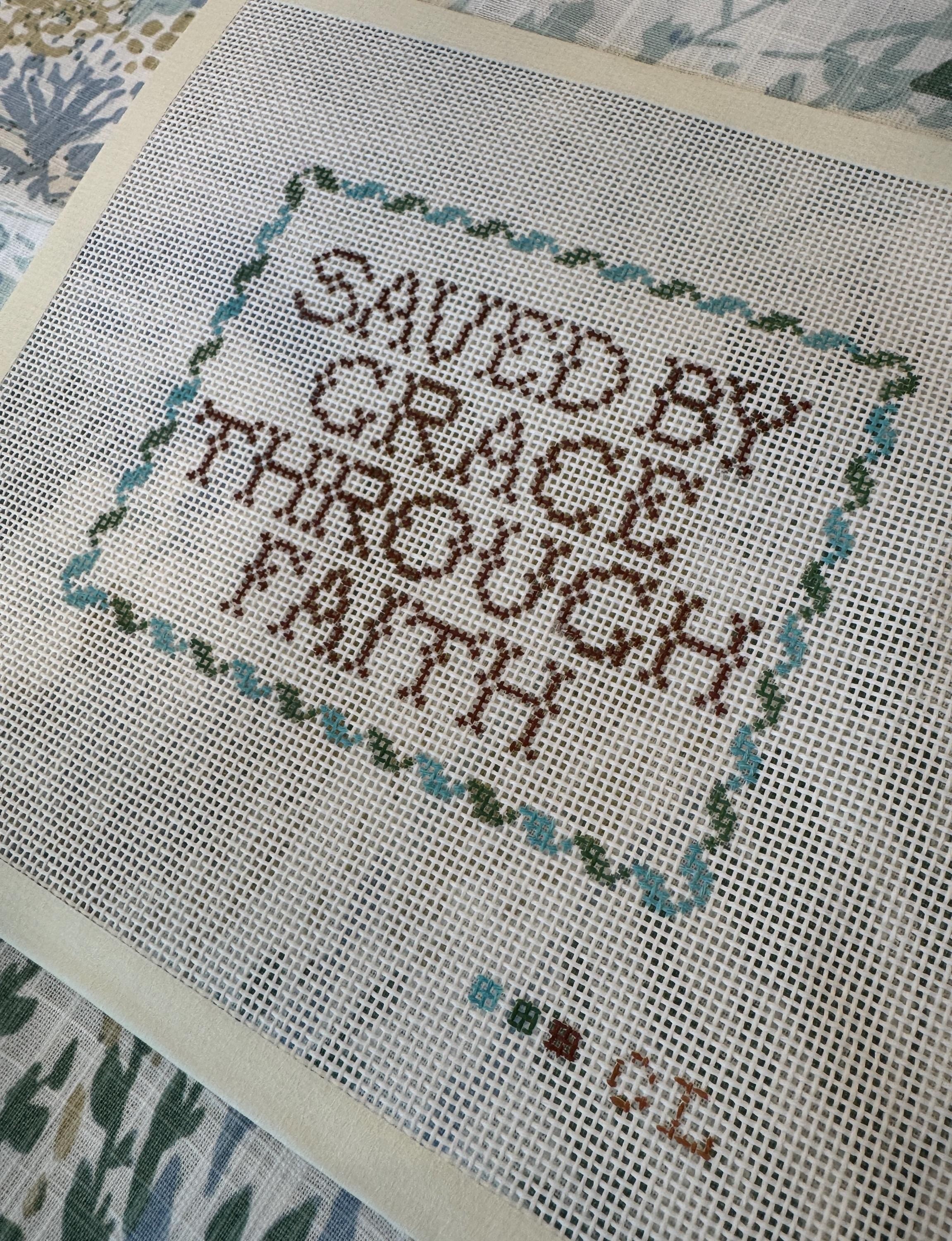 Needlepoint Canvas | Ephesians 2 Saved by Grace (approx 4x6 inch) 14 mesh