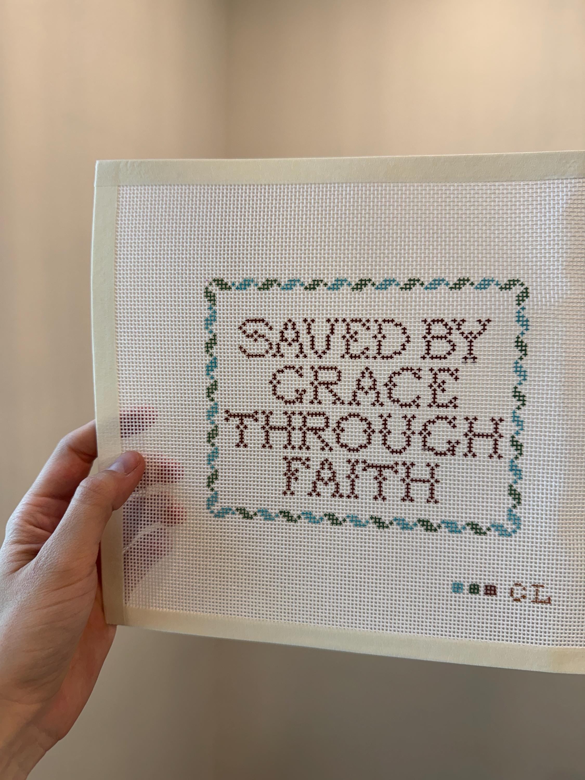 Needlepoint Canvas | Ephesians 2 Saved by Grace (approx 4x6 inch) 14 mesh